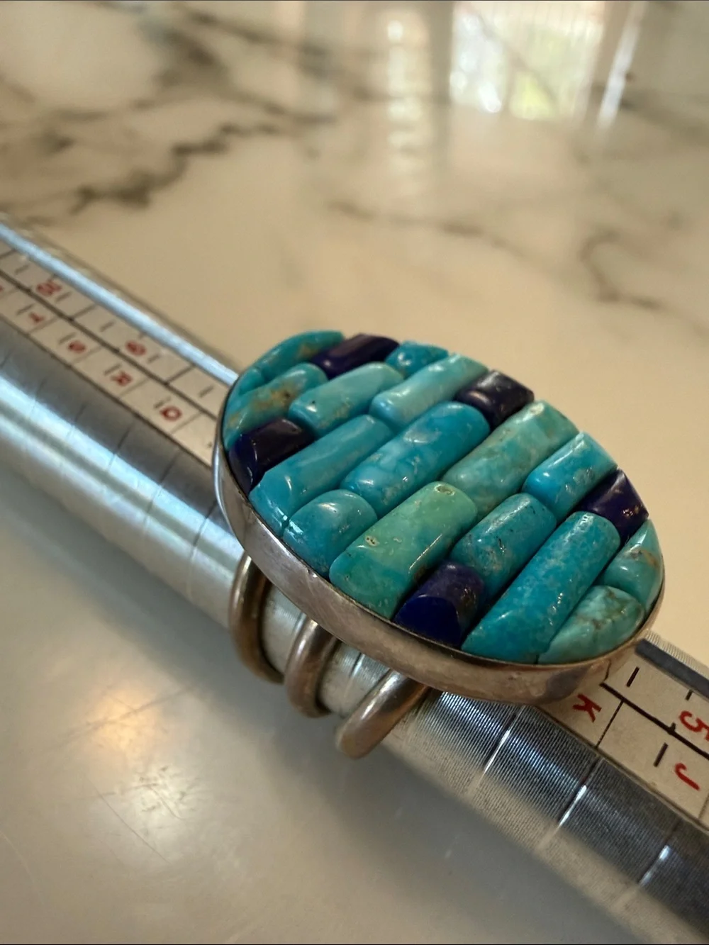 Jay King DTR silver cobblestone ring with turquoise and lapis lazuli